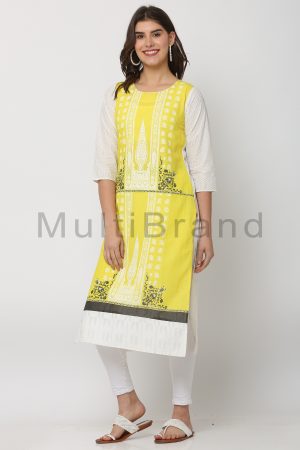 Yellow with White Print Wholesale Kurti31 | MultiBrand Kurti