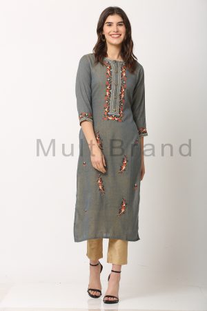 Gray color Wholesale Straight line kurta39 | MultiBrand Kurti