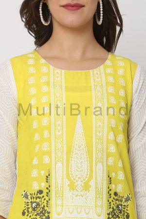 Yellow with White Print Wholesale Kurti31 | MultiBrand Kurti