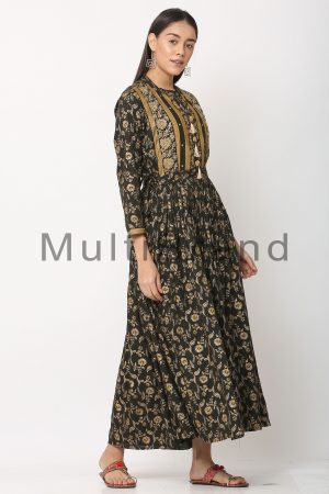 Mehndi colored Long dress04 | MultiBrand Kurti