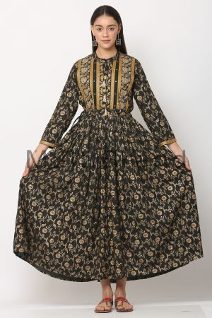 Mehndi colored Long dress04 | MultiBrand Kurti