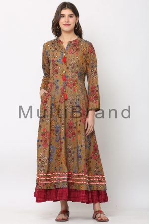 Mehndi color Long dress07 | MultiBrand Kurti