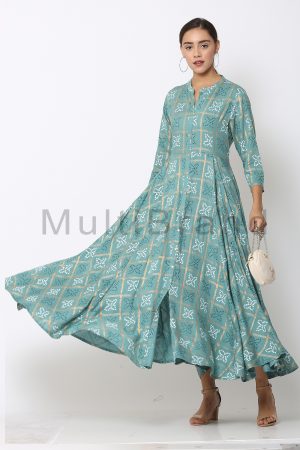 Teal color long dress 06 | MultiBrand kurti