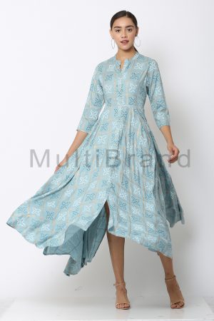 Teal color long dress neck design 06 | MultiBrand kurti
