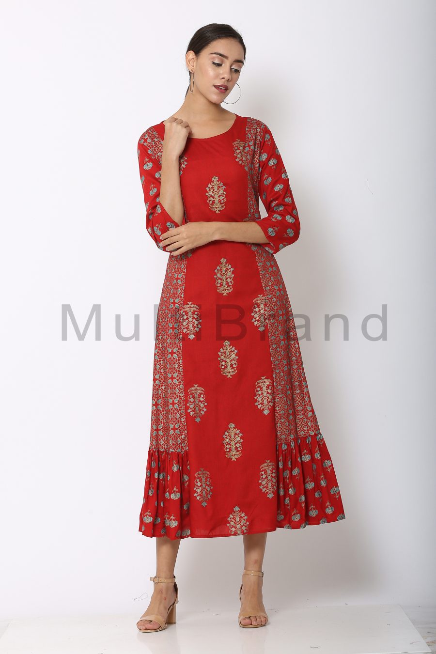 Pure Red Color Long Dress 08 | MultiBrand Kurti