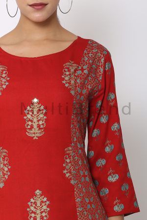 Pure Red Color Long Dress neck design 08 | MultiBrand Kurti