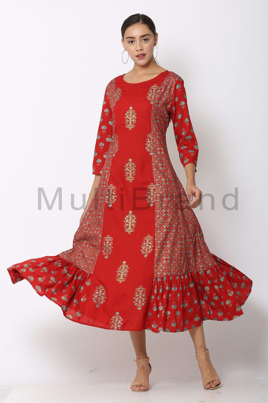 Pure Red Color Long Dress 08 | MultiBrand Kurti